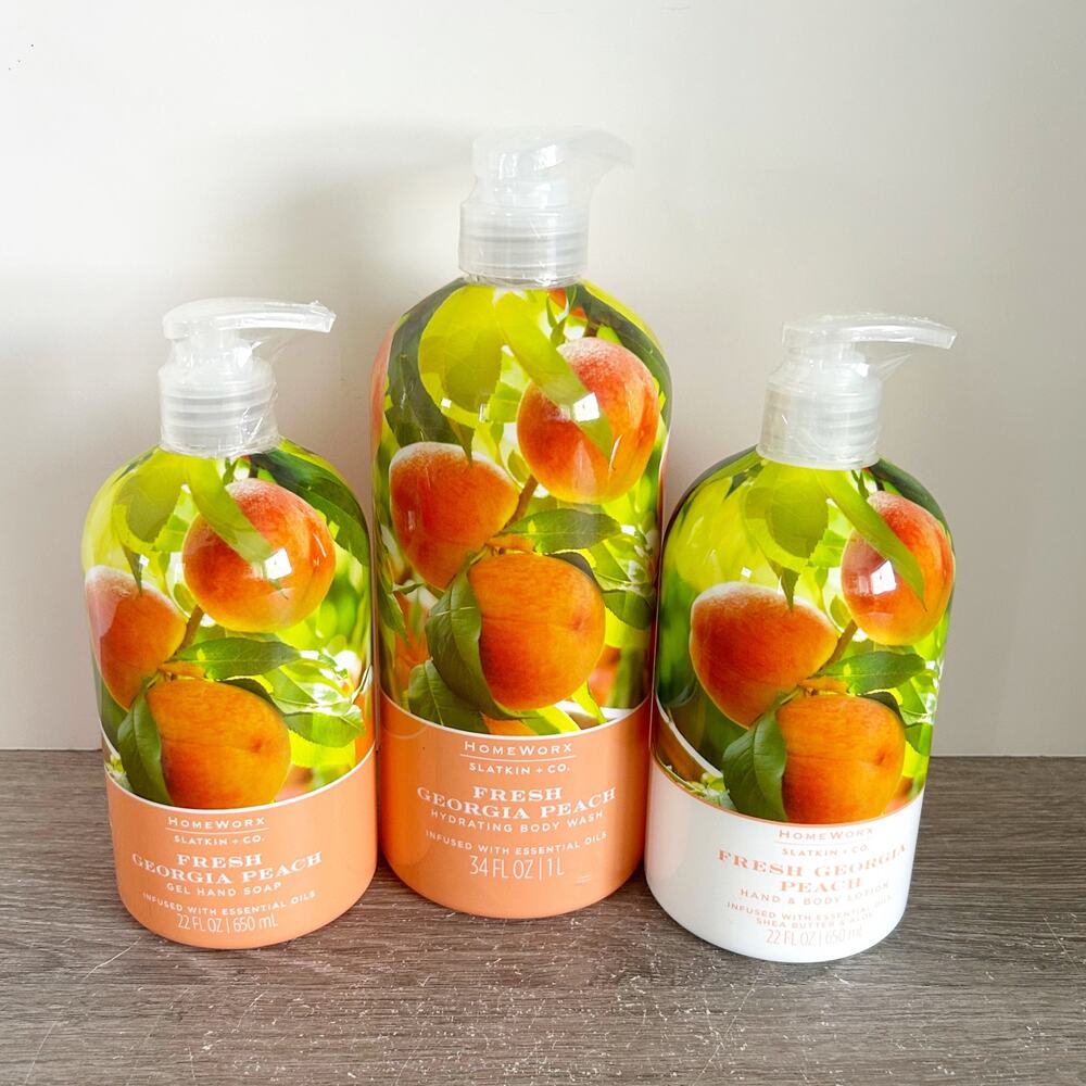 Homeworx Slatkin & Co Fresh Georgia Peach Soap, Body Wash & Body Lotion Set New
